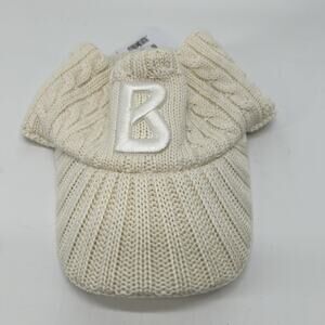 NWT Bogner Logo Visor Hat Merino Wool Knit Off White Ivory Winter With Brim
